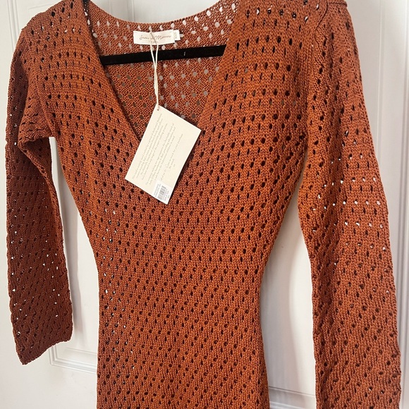 NWT Savannah Morrow Winona open knit midi sweater dress in terracotta XXS - Picture 2 of 5